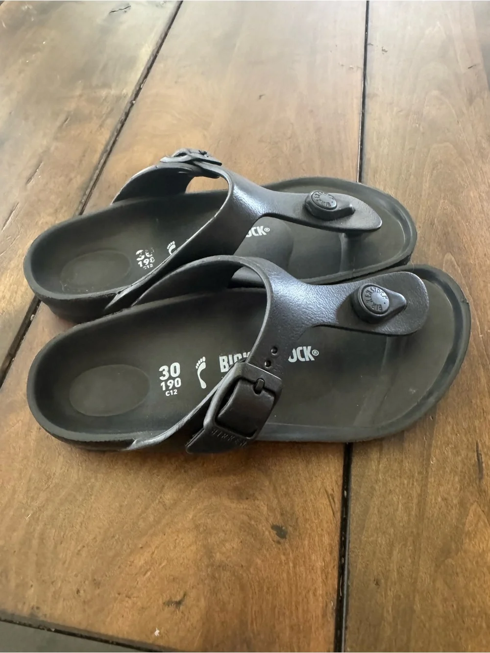 Birkenstock Black Thong Sandals with Buckle Detail